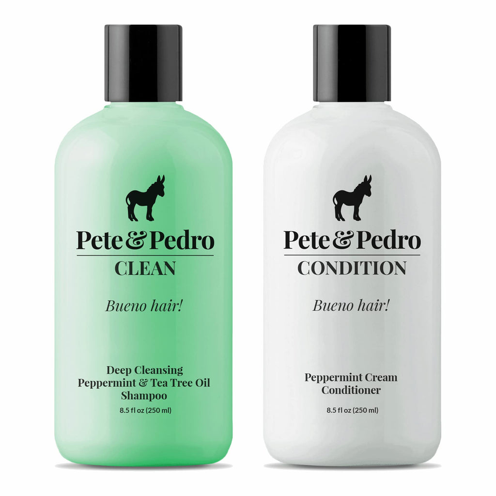 Pete & Pedro CLEAN & CONDITION SET – Tea Tree Shampoo & Peppermint Cream Conditioner (8.5 oz each)
