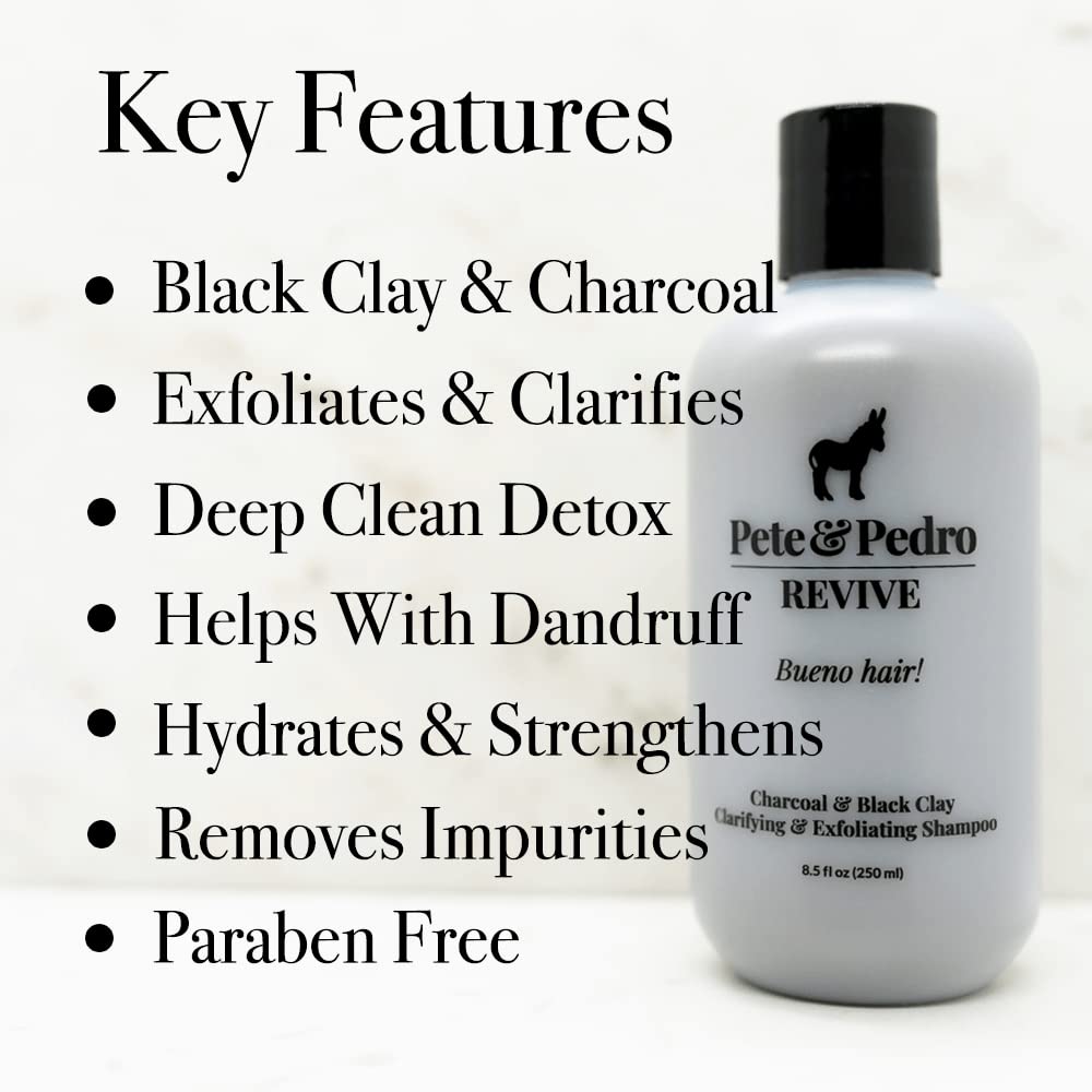 Pete & Pedro REVIVE Shampoo – Exfoliating Black Clay & Charcoal Detox (8.5 oz)