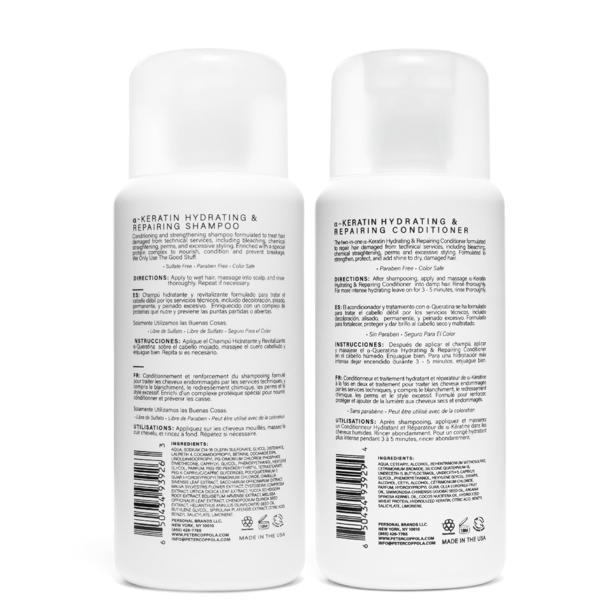 Peter Coppola a-Keratin Hydrating & Repairing Shampoo & Conditioner Duo – Strengthen Damaged Hair (10 oz)