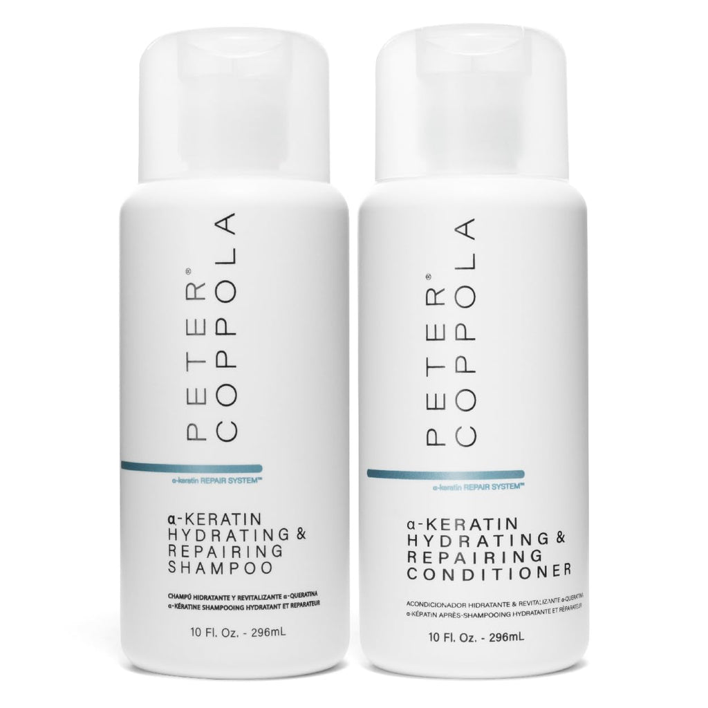 Peter Coppola a-Keratin Hydrating & Repairing Shampoo & Conditioner Duo – Strengthen Damaged Hair (10 oz)