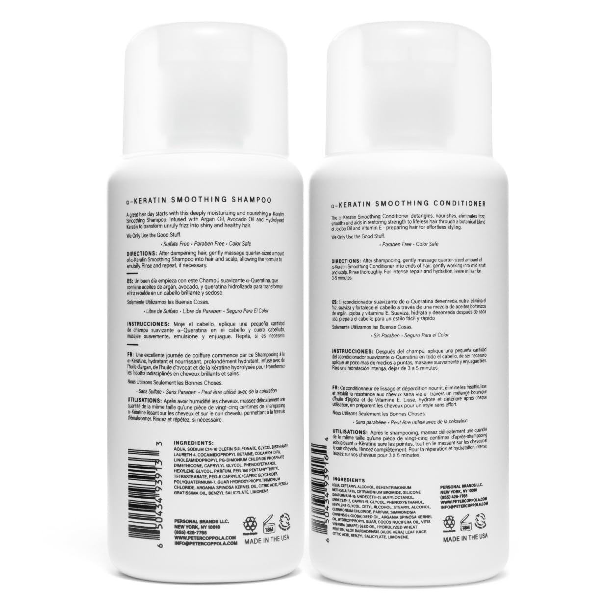 Peter Coppola a-Keratin Smoothing Shampoo & Conditioner Set | Frizz Control for Thick Coarse Hair