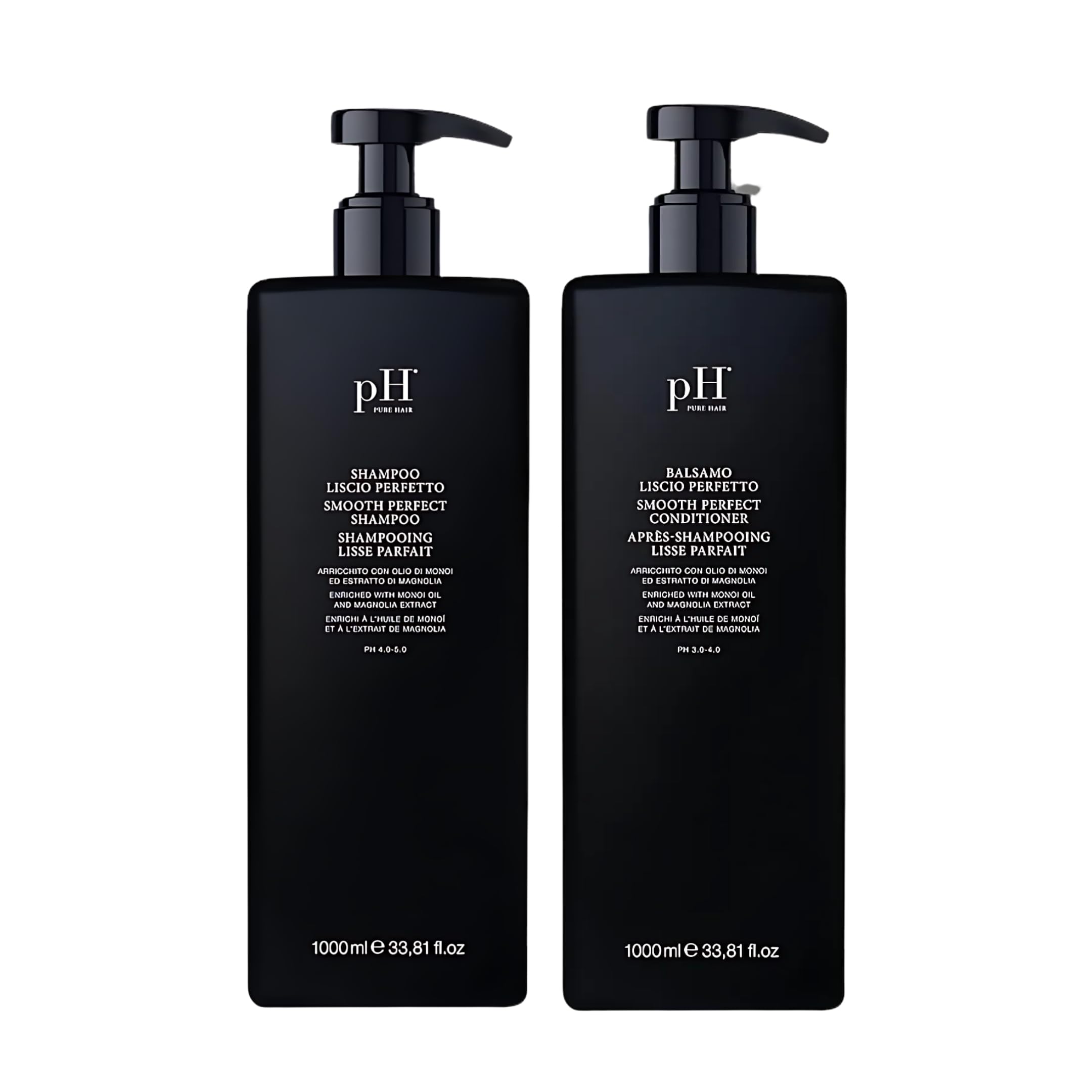 pH PURE HAIR Smooth Perfect Shampoo & Conditioner Set – Frizz Control, Hydration & Monoi Oil