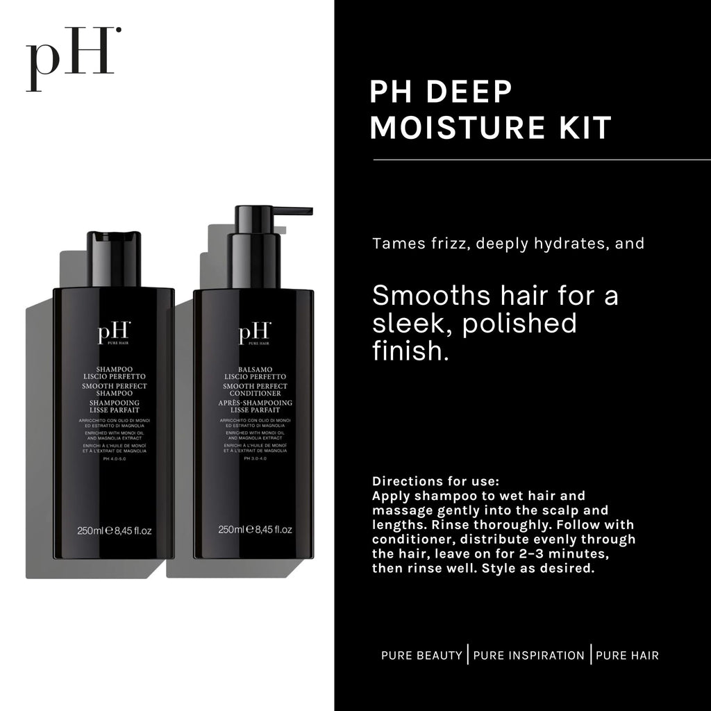 pH PURE HAIR Smoothing Duo – Sulfate-Free Anti-Frizz Shampoo & Conditioner for Dry & Curly Hair