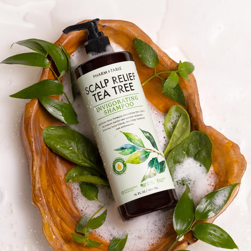 PHARM TO TABLE Tea Tree Shampoo – Deep Cleansing, Sulfate-Free (16.2oz) for Dry, Itchy Scalp