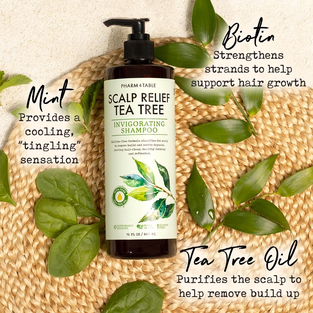 PHARM TO TABLE Tea Tree Shampoo – Deep Cleansing, Sulfate-Free (16.2oz) for Dry, Itchy Scalp
