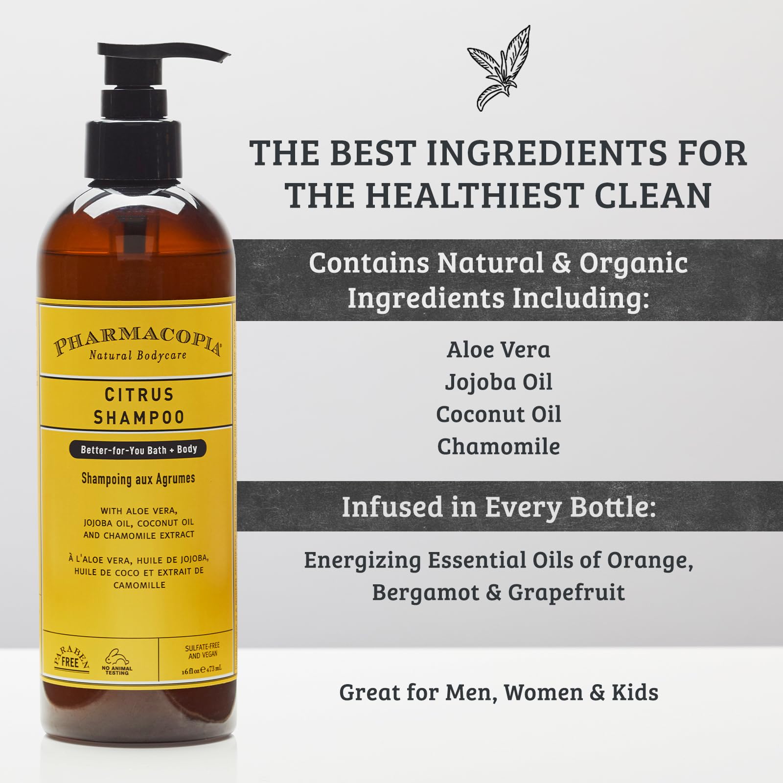 Pharmacopia Citrus Shampoo – Natural Plant-Based, Vegan & Cruelty-Free (16 oz)