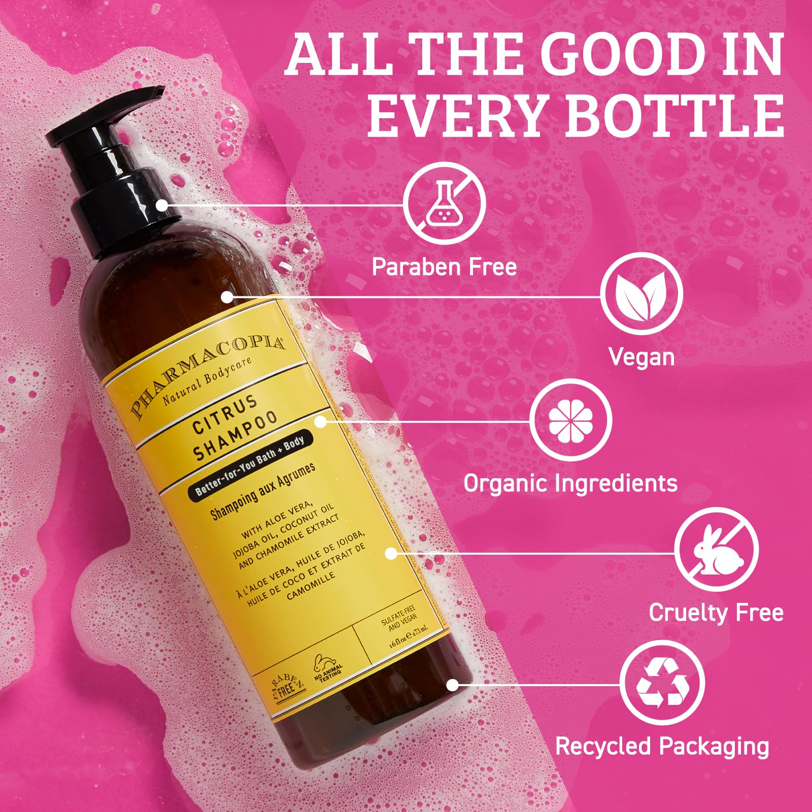 Pharmacopia Citrus Shampoo – Natural Plant-Based, Vegan & Cruelty-Free (16 oz)