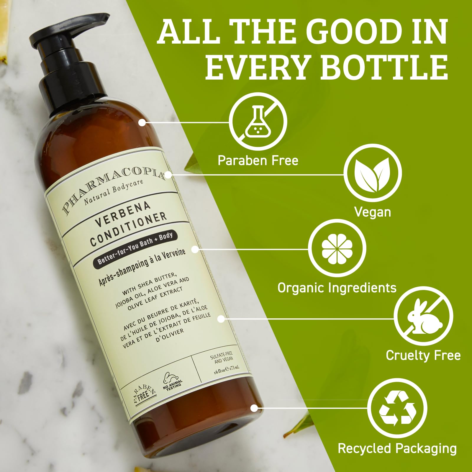 Pharmacopia Verbena Conditioner - Natural Scalp Moisturizer, Vegan & Cruelty-Free Hair Care (16 oz)