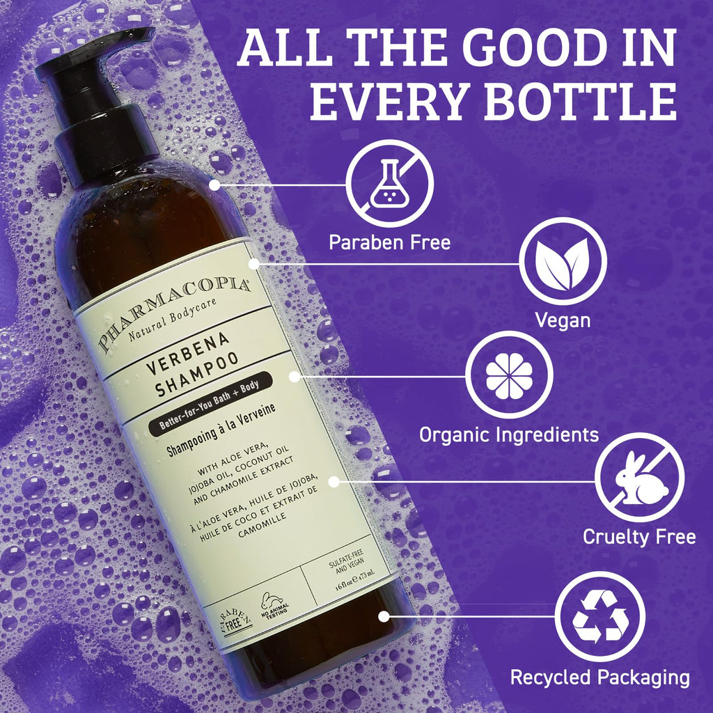 Pharmacopia Verbena Shampoo – Plant-Based, Vegan, No Parabens or Sulfates (16 oz)