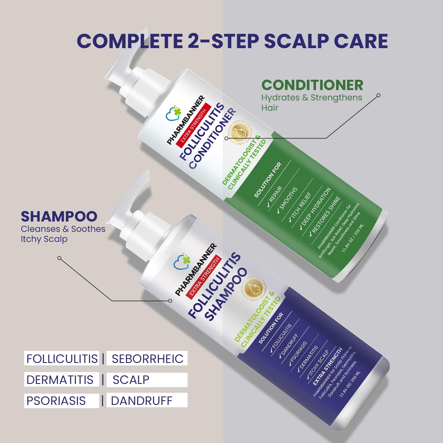 PHARMBANNER Anti-Fungal Shampoo & Conditioner Set – Tea Tree & Argan Oil for Scalp Care