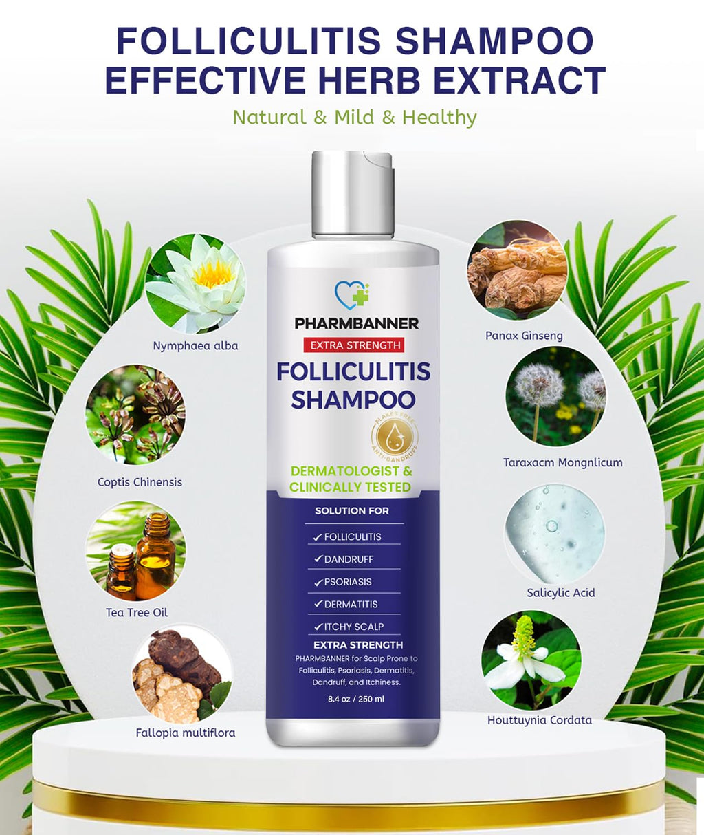 PHARMBANNER Anti-Fungal Shampoo for Folliculitis, Seborrheic Dermatitis & Scalp Psoriasis
