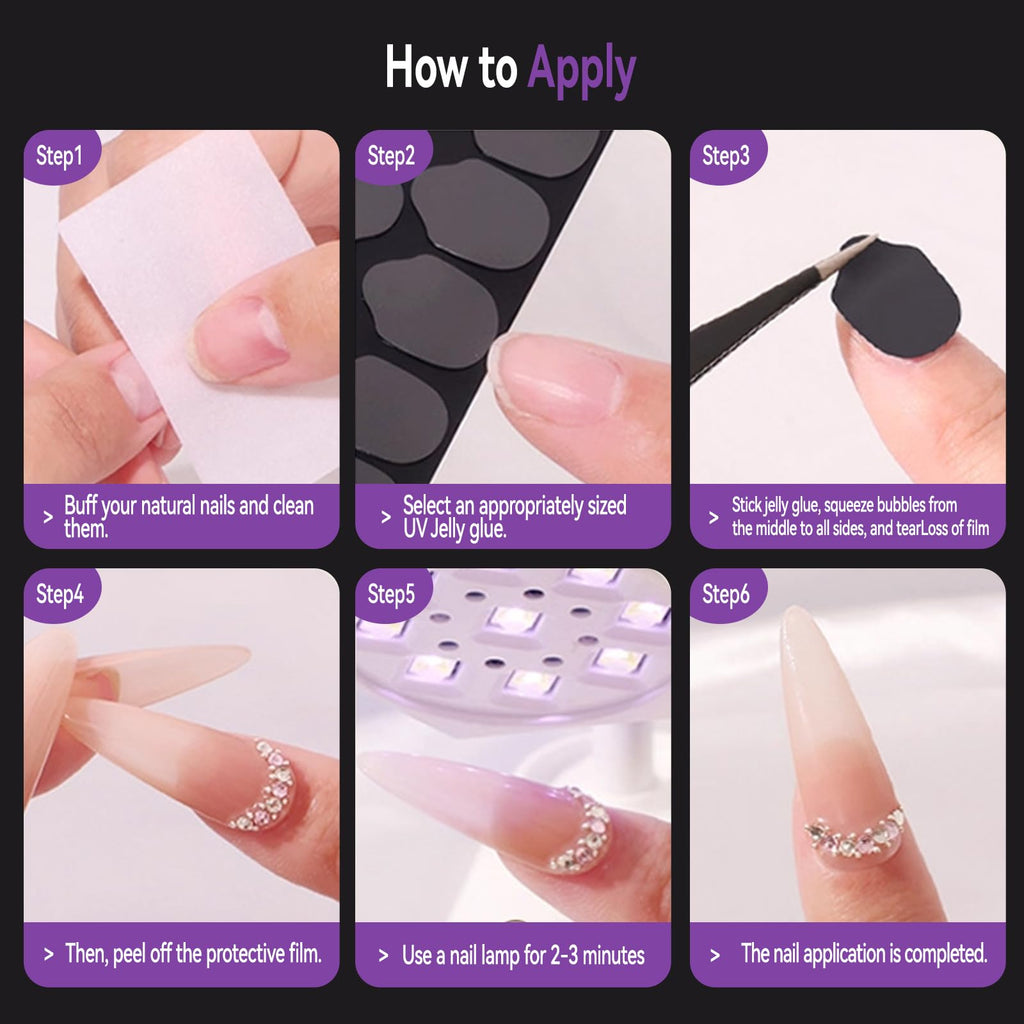 PHIXBEAR PRO UV Jelly Nail Adhesive Tabs – 288pcs, 32x Strong Hold, Ultra-Thin 0.3mm, Waterproof, 12 Sizes, Easy Removal