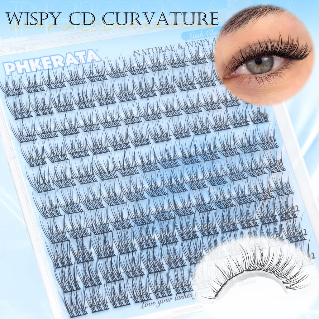 PHKERATA Wispy Lash Extension Kit – 120 Natural Cluster Lashes (9-12mm) with Glue & Tweezers