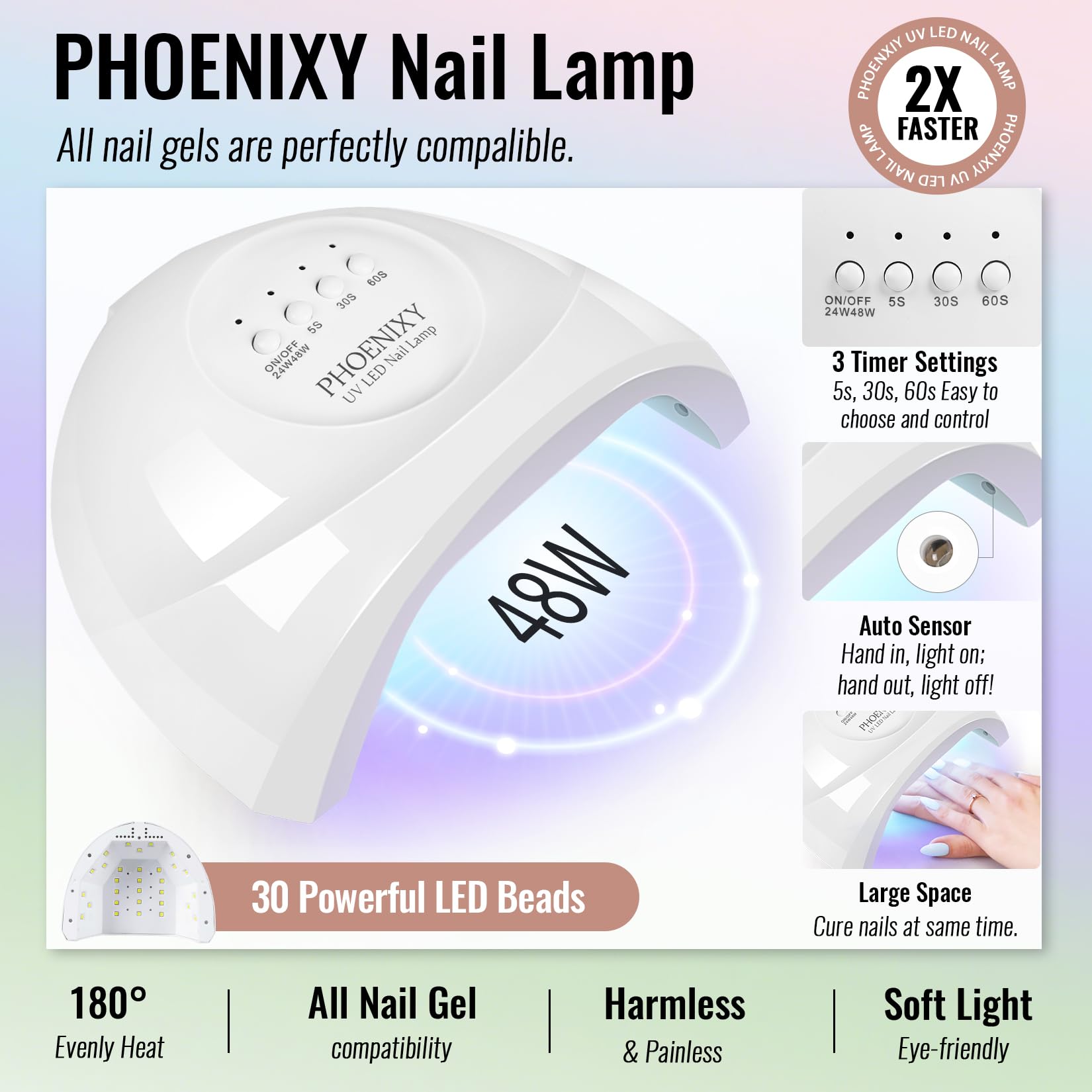 Phoenixy Gel Nail Polish Kit with UV Light — 64 Pcs, 45 Colors, All Seasons