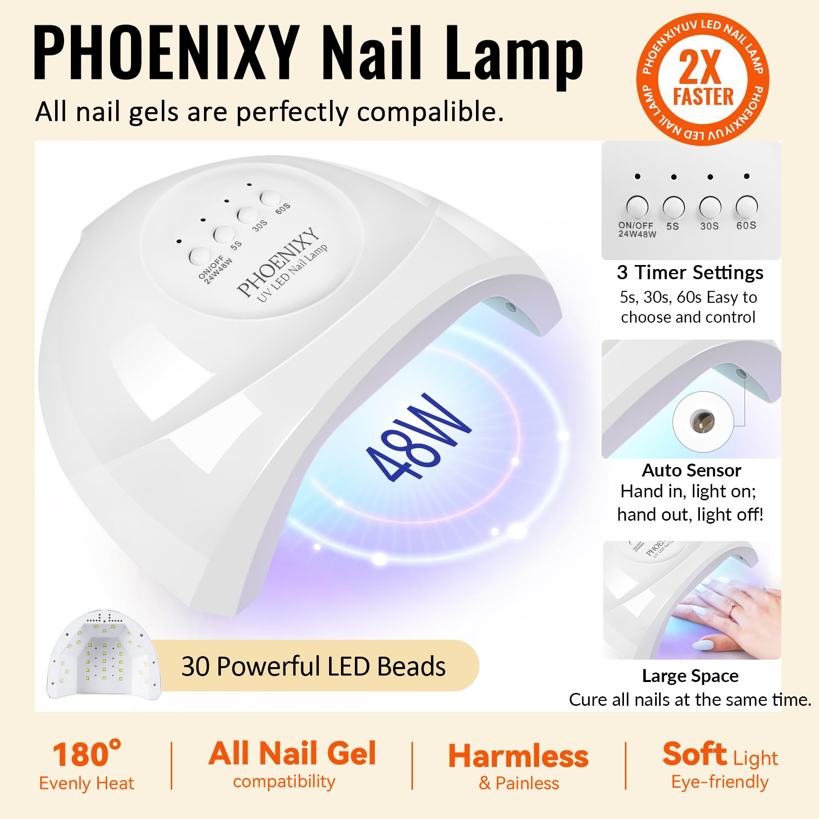 Phoenixy Gel Nail Polish Kit with UV LED Lamp — 74-Piece Complete Gel Nail Set (55 Colors, Base Coat & 4 Top Coats)
