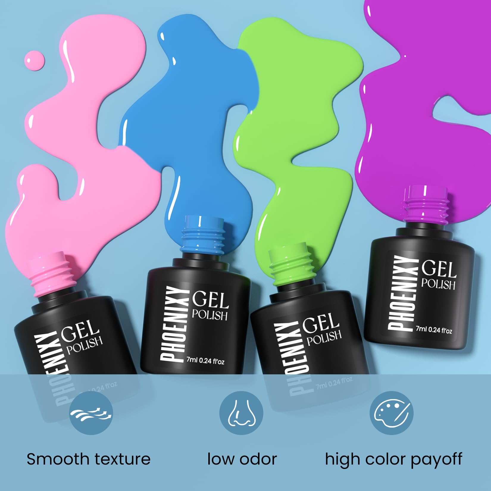 Phoenixy 60 Pcs Gel Nail Polish Set – 54 Colors with Base & Top Coats, Gift Box