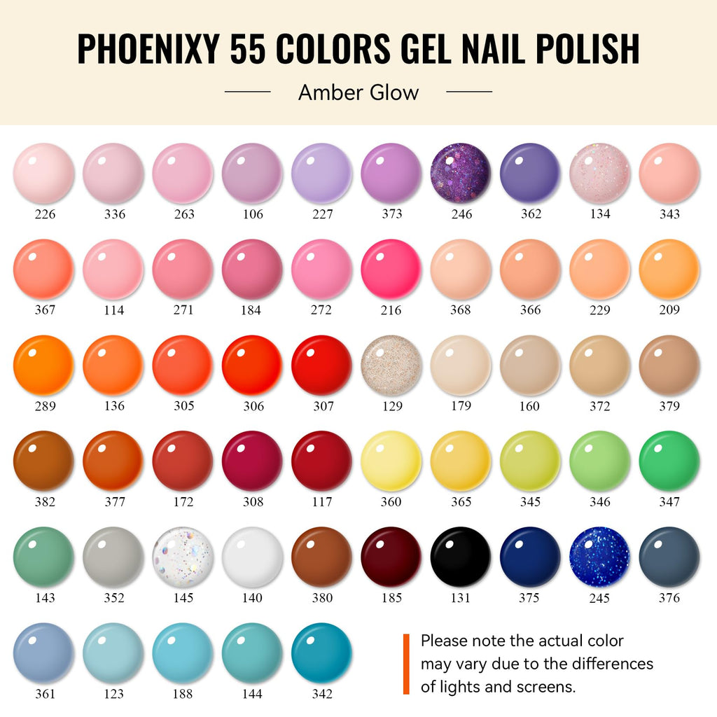 Phoenixy Gel Nail Polish Kit with UV LED Lamp — 74-Piece Complete Gel Nail Set (55 Colors, Base Coat & 4 Top Coats)