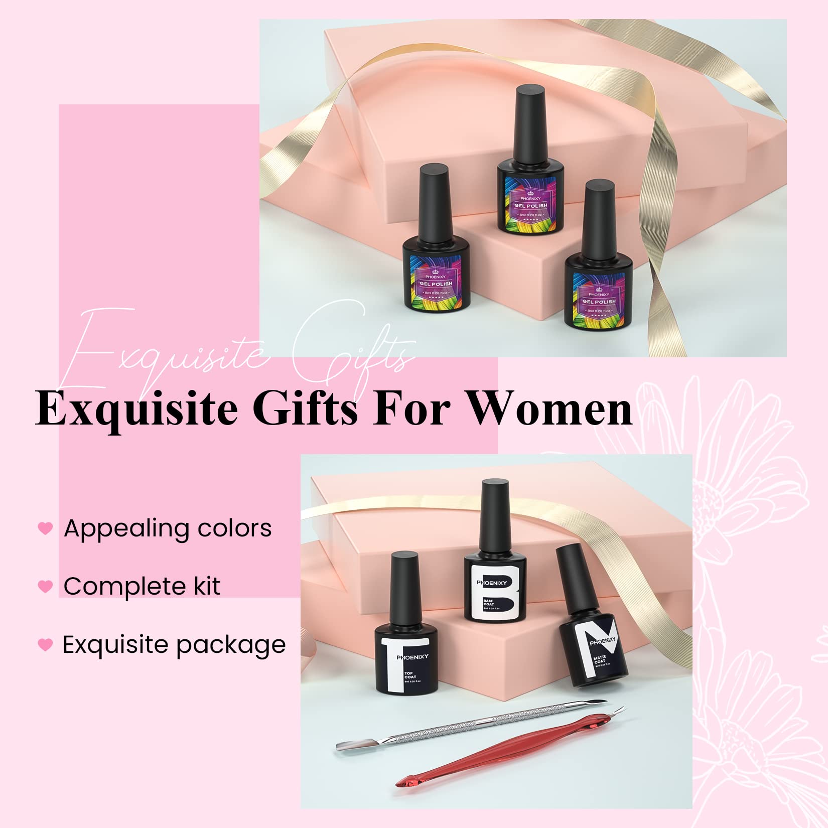 Phoenixy Gel Nail Polish Kit with UV Light — 36-Piece Gel Nail Set for Women