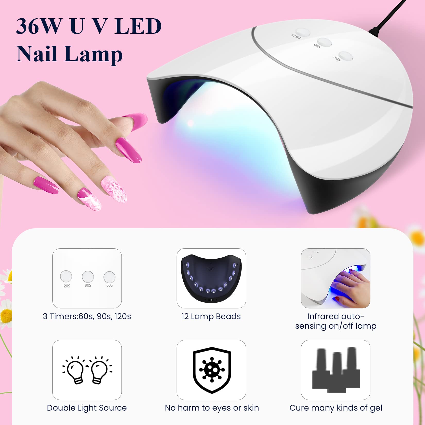Phoenixy Gel Nail Polish Kit with UV Light — 36-Piece Gel Nail Set for Women