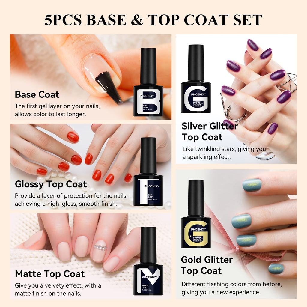 Phoenixy 30-Piece Gel Nail Polish Set – 25 Colors with Base & Top Coats | Gift-Worthy for Women