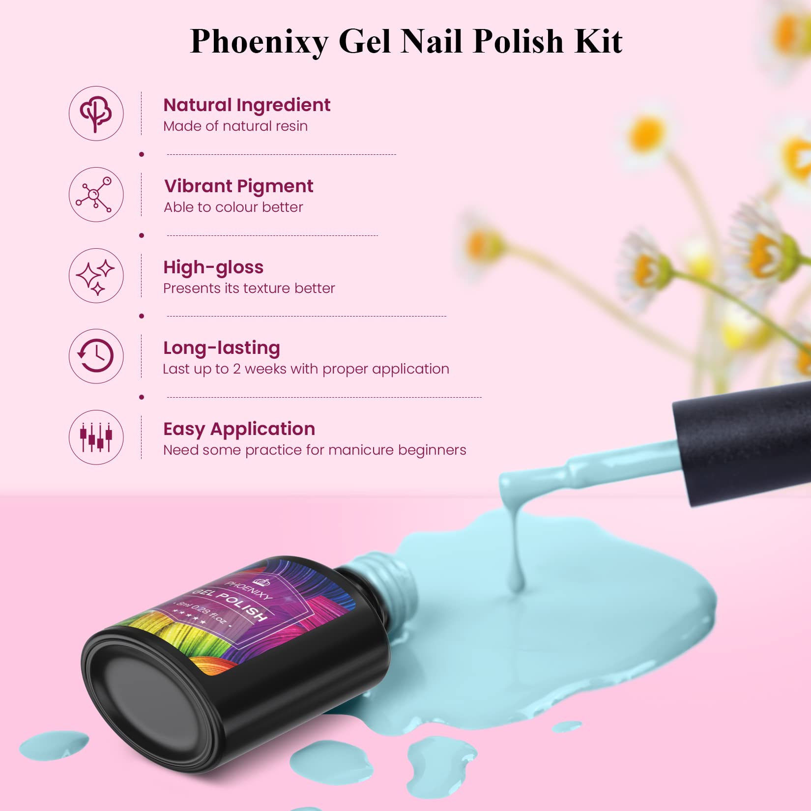 Phoenixy Gel Nail Polish Kit with UV Light — 36-Piece Gel Nail Set for Women