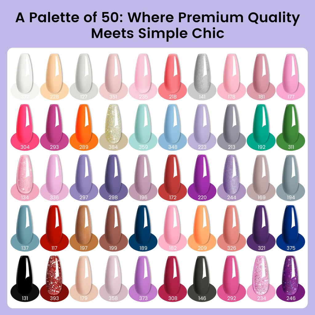 Phoenixy 65Pcs Gel Nail Kit with UV LED Lamp – 50 Colors, Base & Top Coat, Beginner Friendly