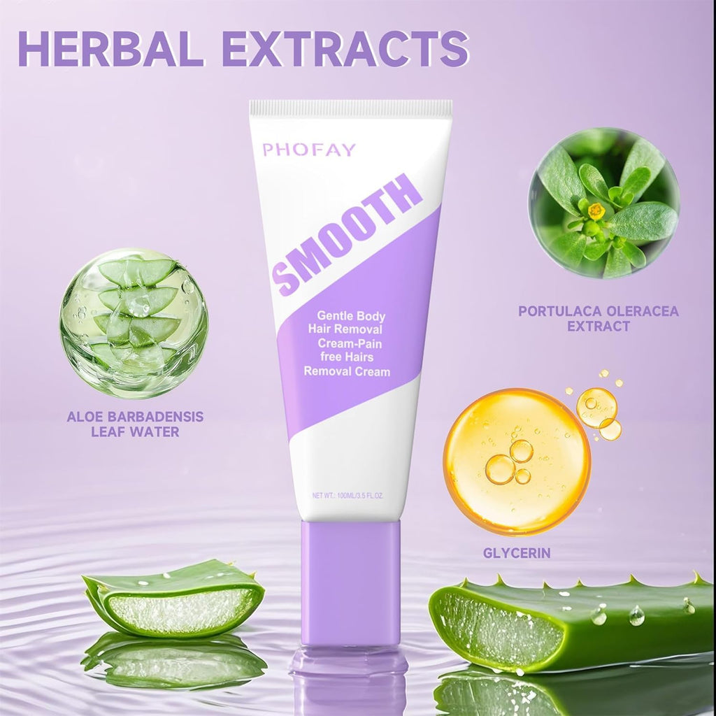PHOFAY Hair Removal Cream for Sensitive Skin – Fast-Acting, Aloe & Hyaluronic Acid, Travel Size (2-Pack)