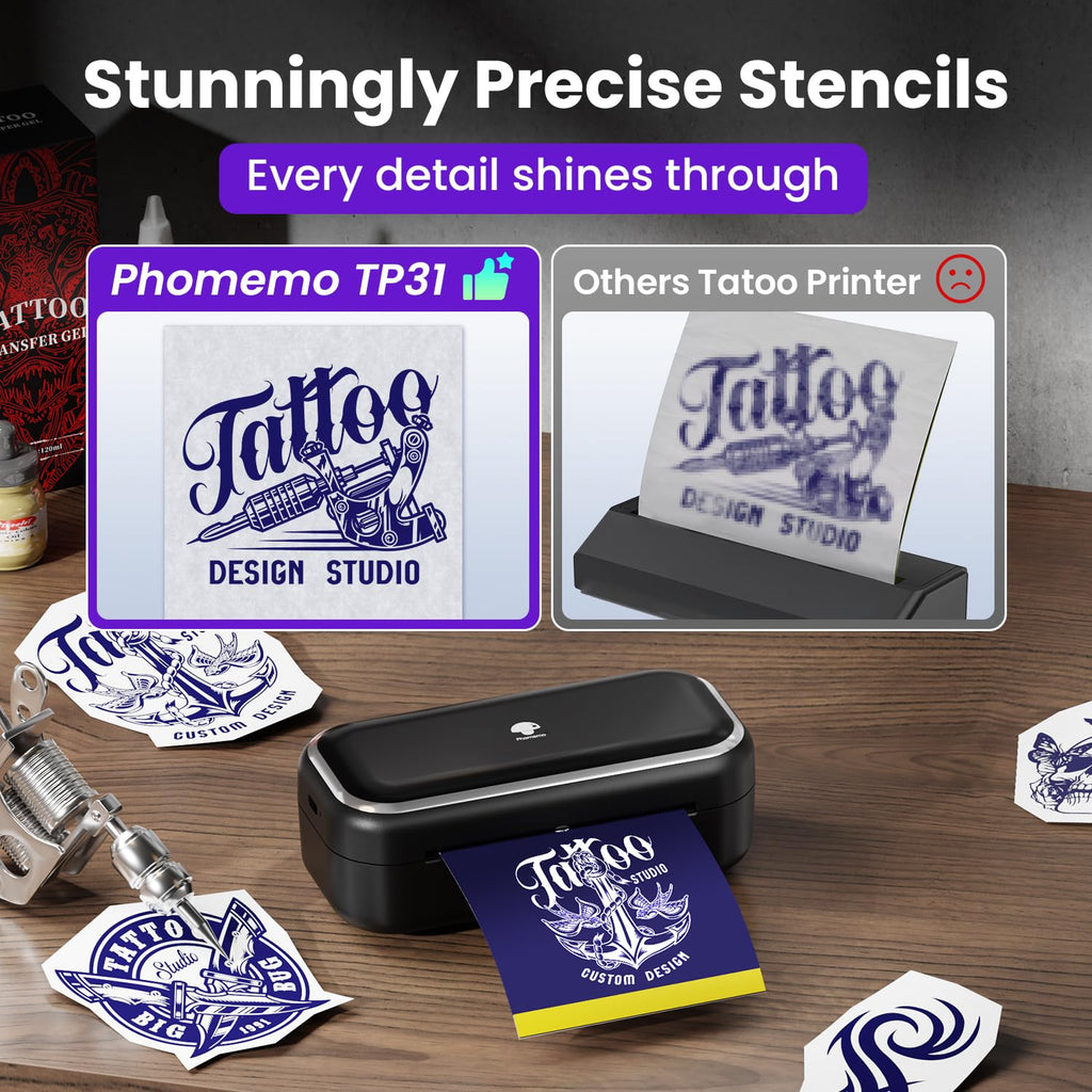 Phomemo TP31 Tattoo Printer — Portable Bluetooth Mini Tattoo Maker with 30 Transfer Papers