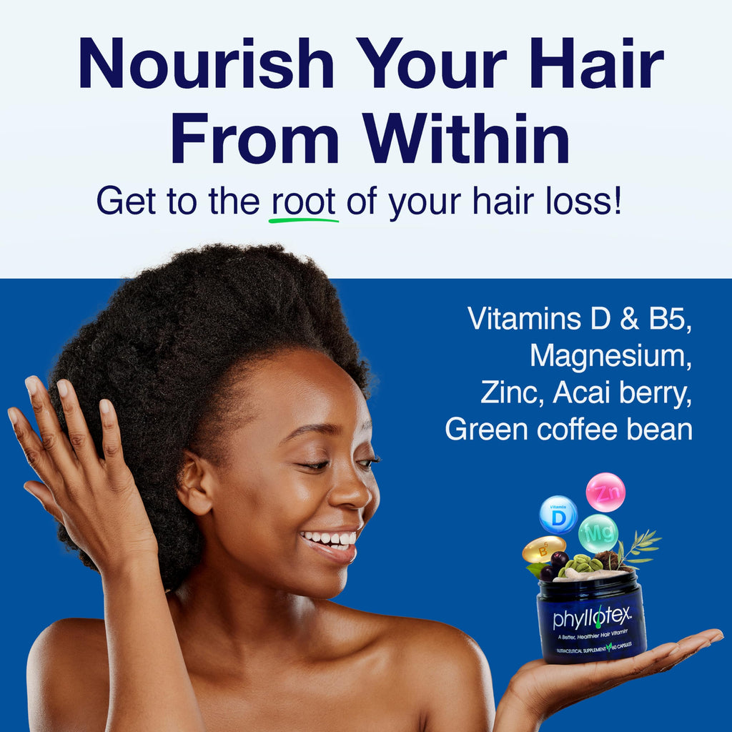 Phyllotex Patented Hair Growth Vitamins for Women & Men – Clinically Proven Hair Loss Support | Doctor Recommended | 1 Month Supply