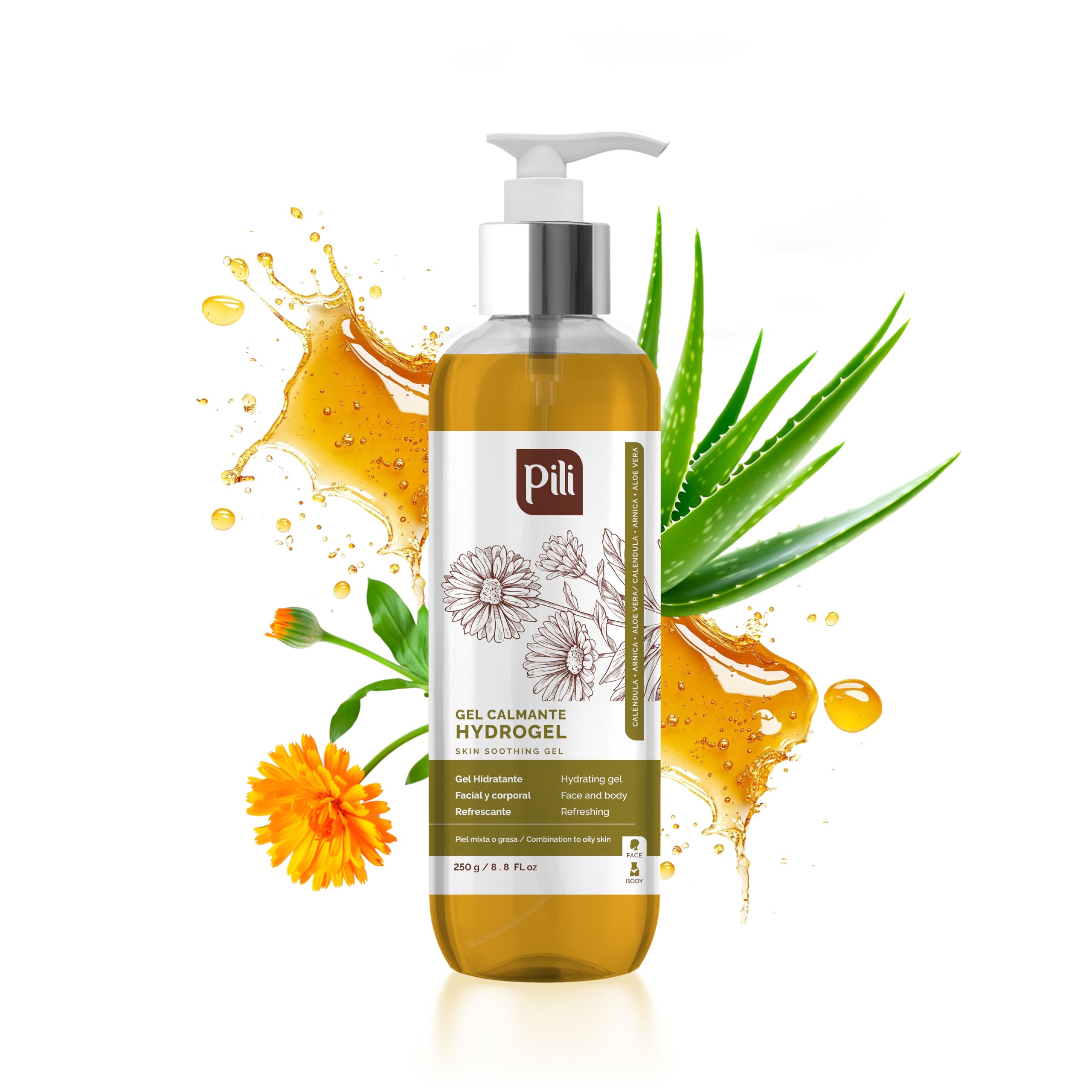 Pili Natural Hydrogel – Soothing Skin Gel with Arnica, Calendula, Centella Asiatica & Aloe Vera | Paraben & Alcohol Free | 8.8 oz