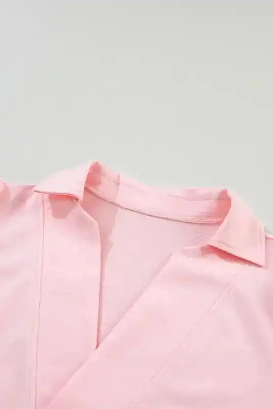 Pink Polo V-Neck Puff Sleeve Top Women UK