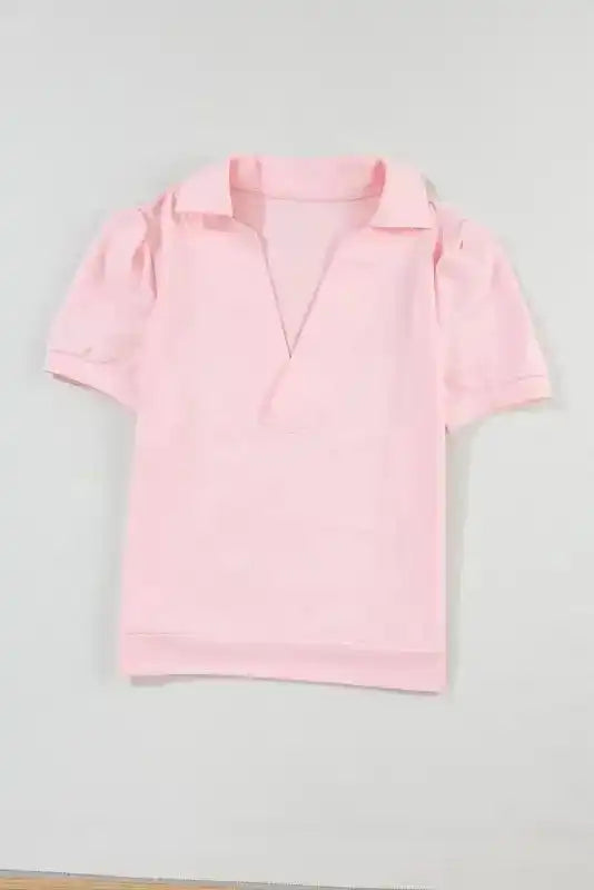 Pink Polo V-Neck Puff Sleeve Top Women UK