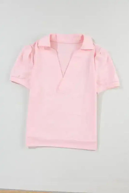 Pink Polo V-Neck Puff Sleeve Top Women UK