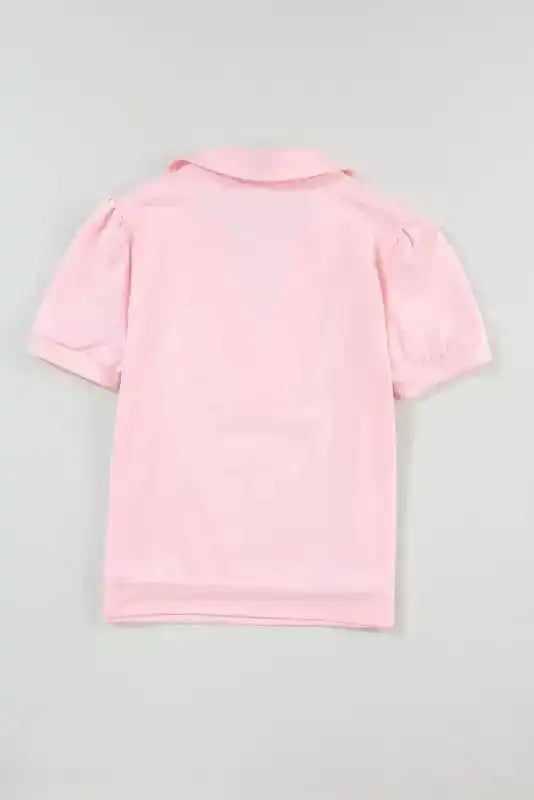 Pink Polo V-Neck Puff Sleeve Top Women UK