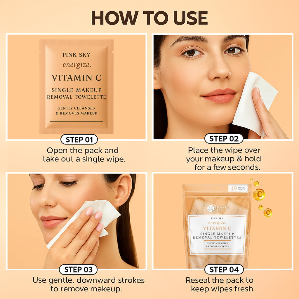 Pink Sky Vitamin C Makeup Remover Wipes - 40 Individually Wrapped Towelettes