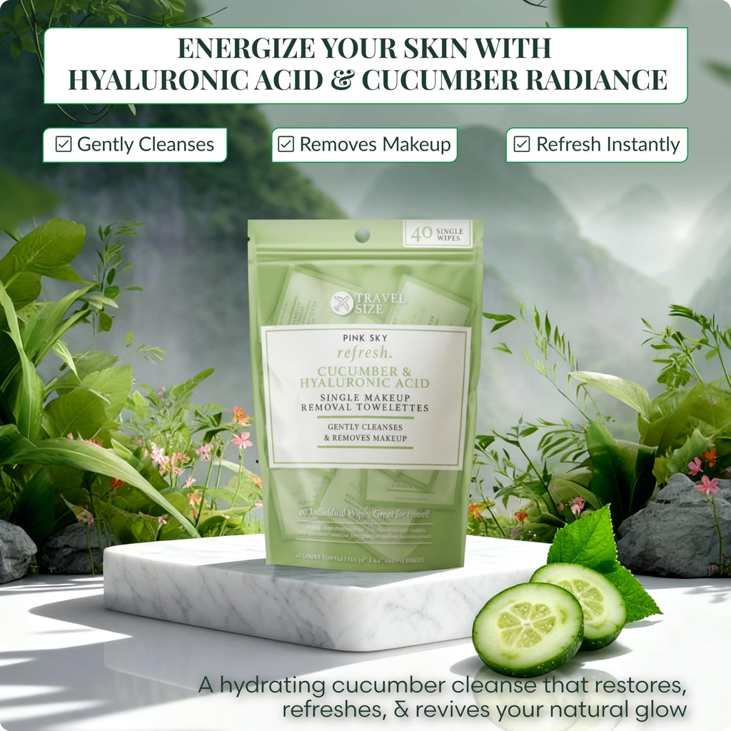 Pink Sky Hyaluronic Acid & Cucumber Makeup Remover Wipes – 40 Individually Wrapped Towelettes