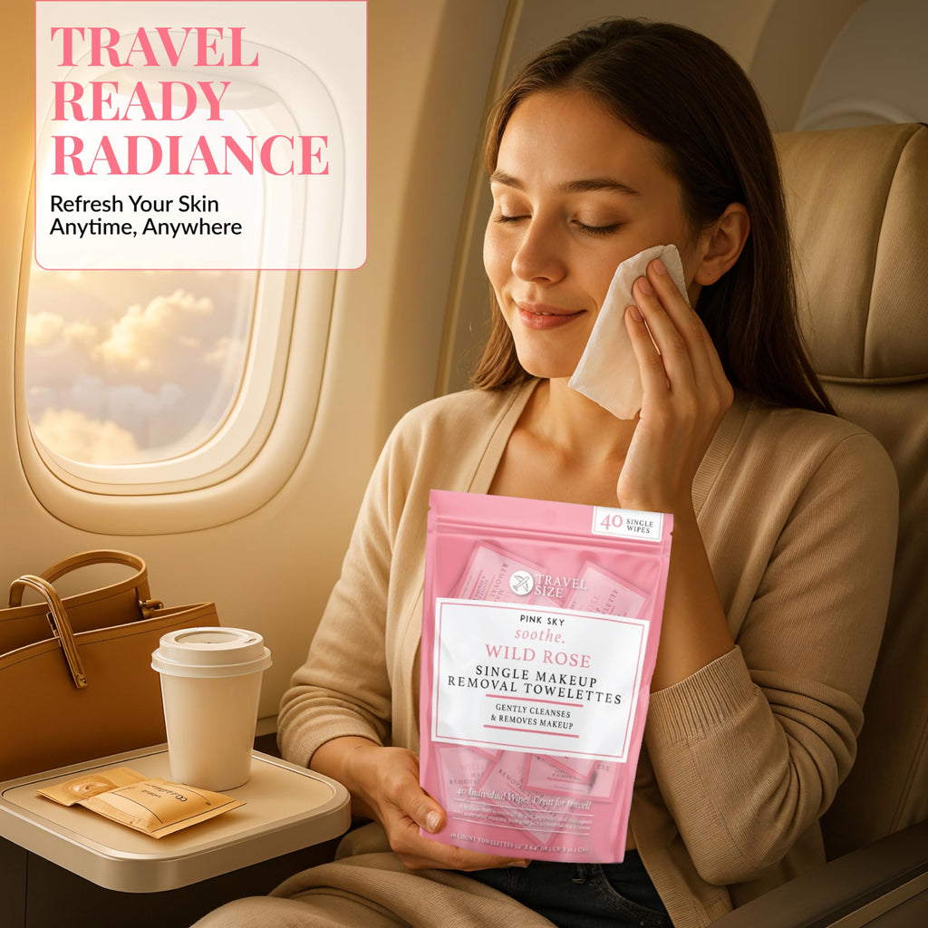 Pink Sky Wild Rose Makeup Remover Wipes – 40-Count, Individually Wrapped, Hydrating Rose Facial Towelettes