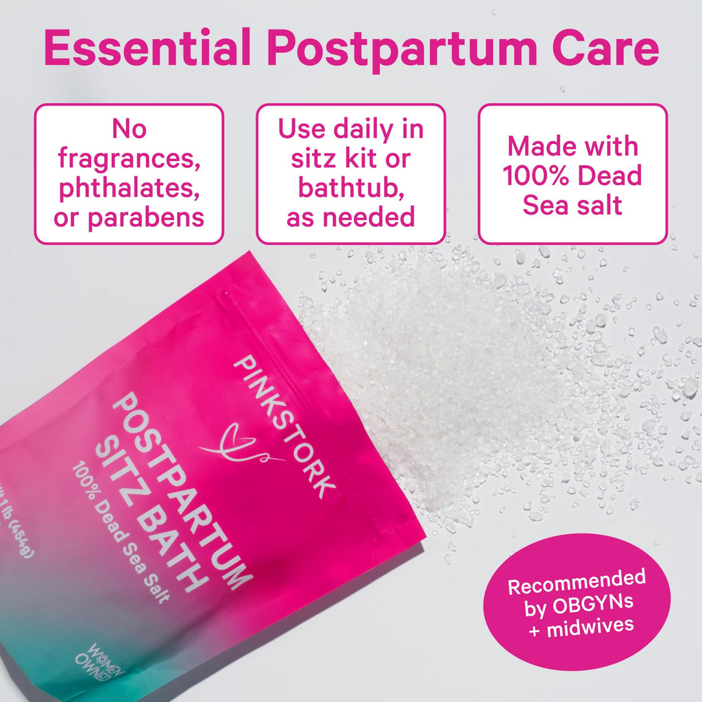Pink Stork Postpartum Sitz Bath Soak – Unscented Dead Sea Magnesium for Perineal Care (16 oz)