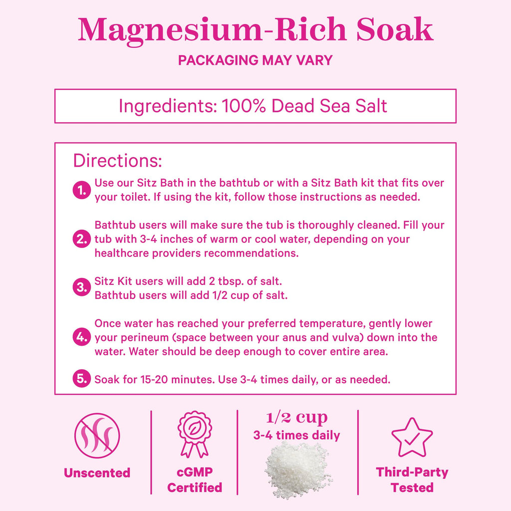 Pink Stork Postpartum Sitz Bath Soak – Unscented Dead Sea Magnesium for Perineal Care (16 oz)
