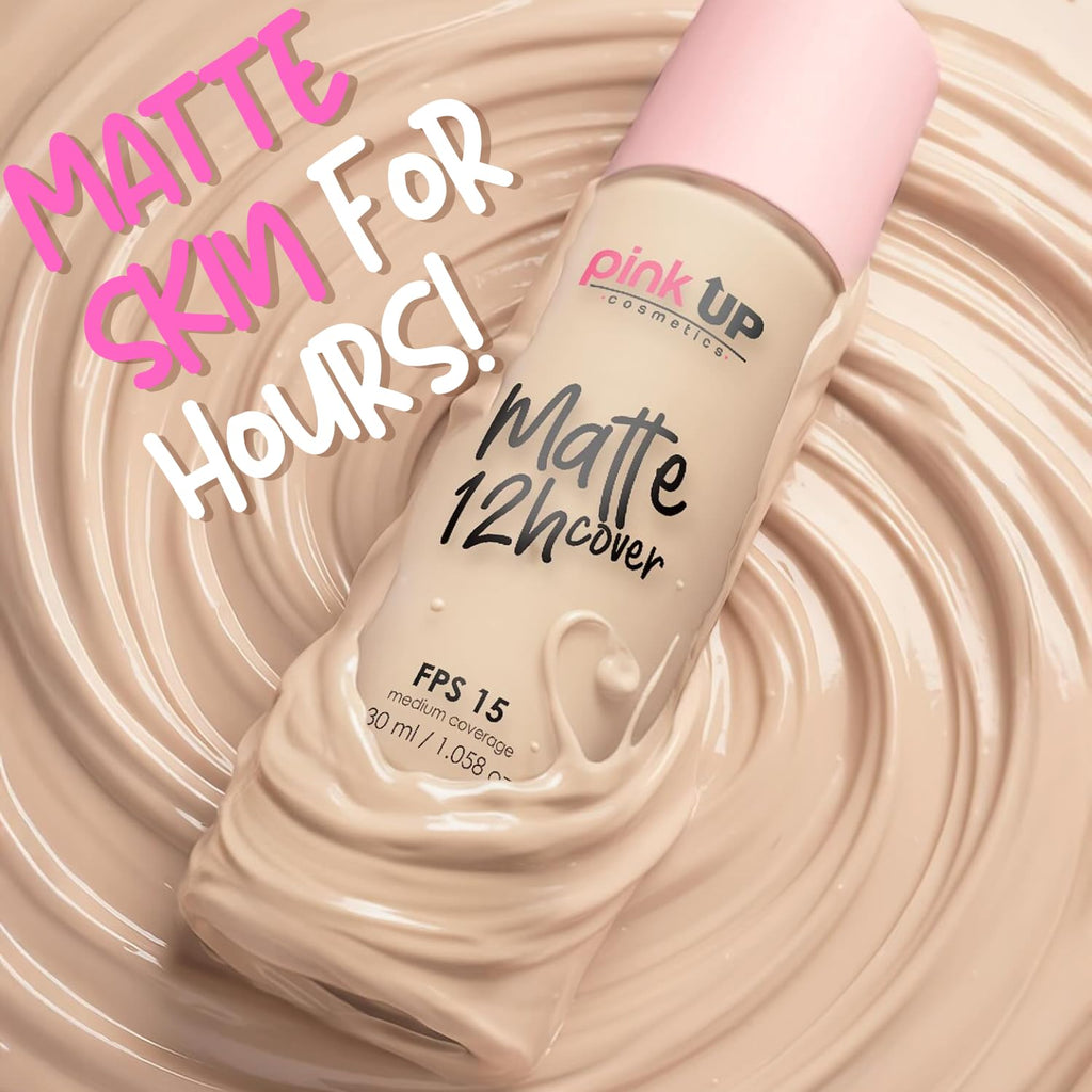Pink Up Matte Cover Liquid Foundation SPF 15 – 12-Hour Matte Wear, Medium Coverage, Tan