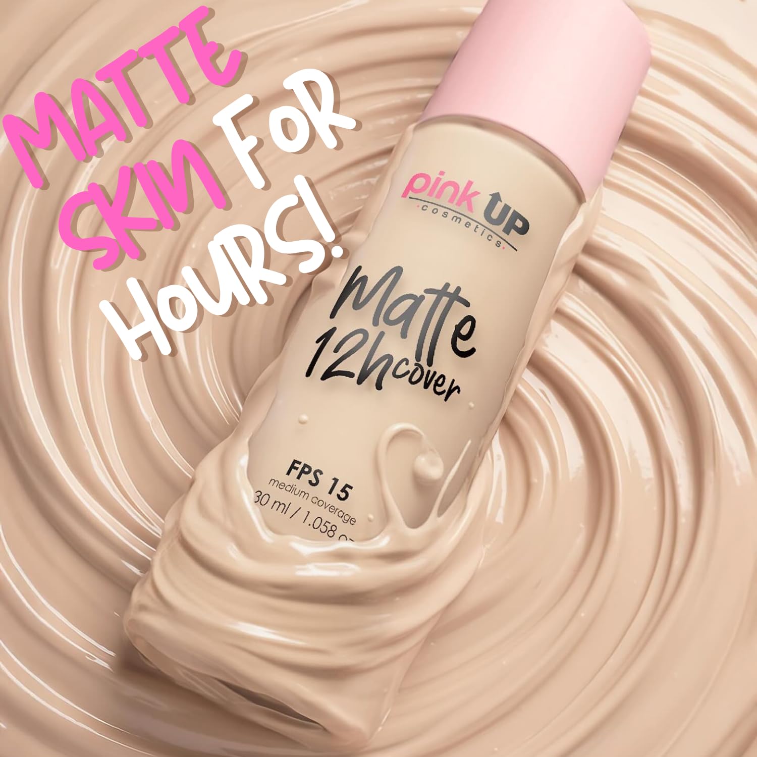 Pink Up Matte Cover Liquid Foundation SPF 15 – 12-Hour Matte Wear, Medium Coverage, Tan