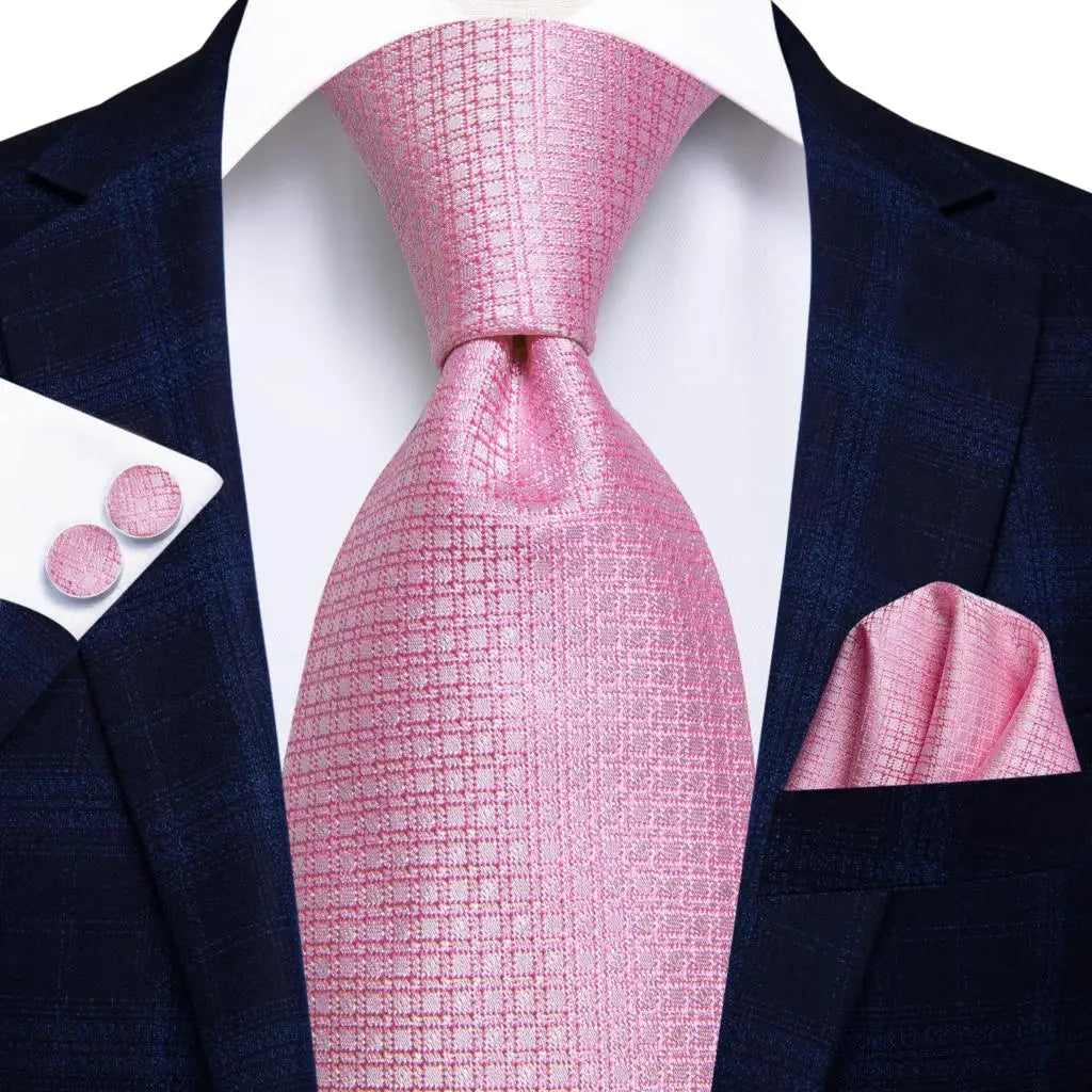 Pink Geometric Silk Tie - With Matching Cufflinks & Pocket Square