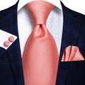 Pink Textured Silk Tie - With Matching Cufflinks & Pocket Square
