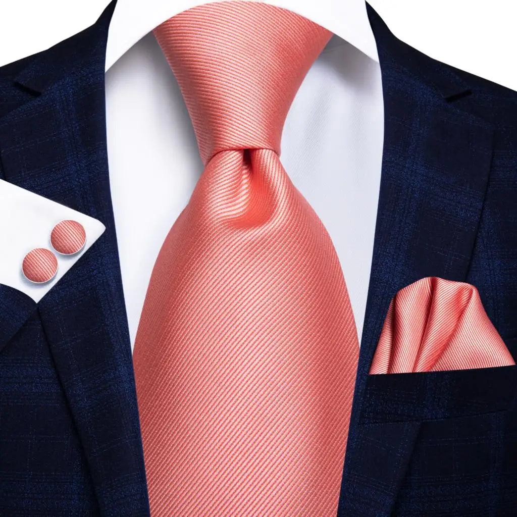 Pink Textured Silk Tie - With Matching Cufflinks & Pocket Square