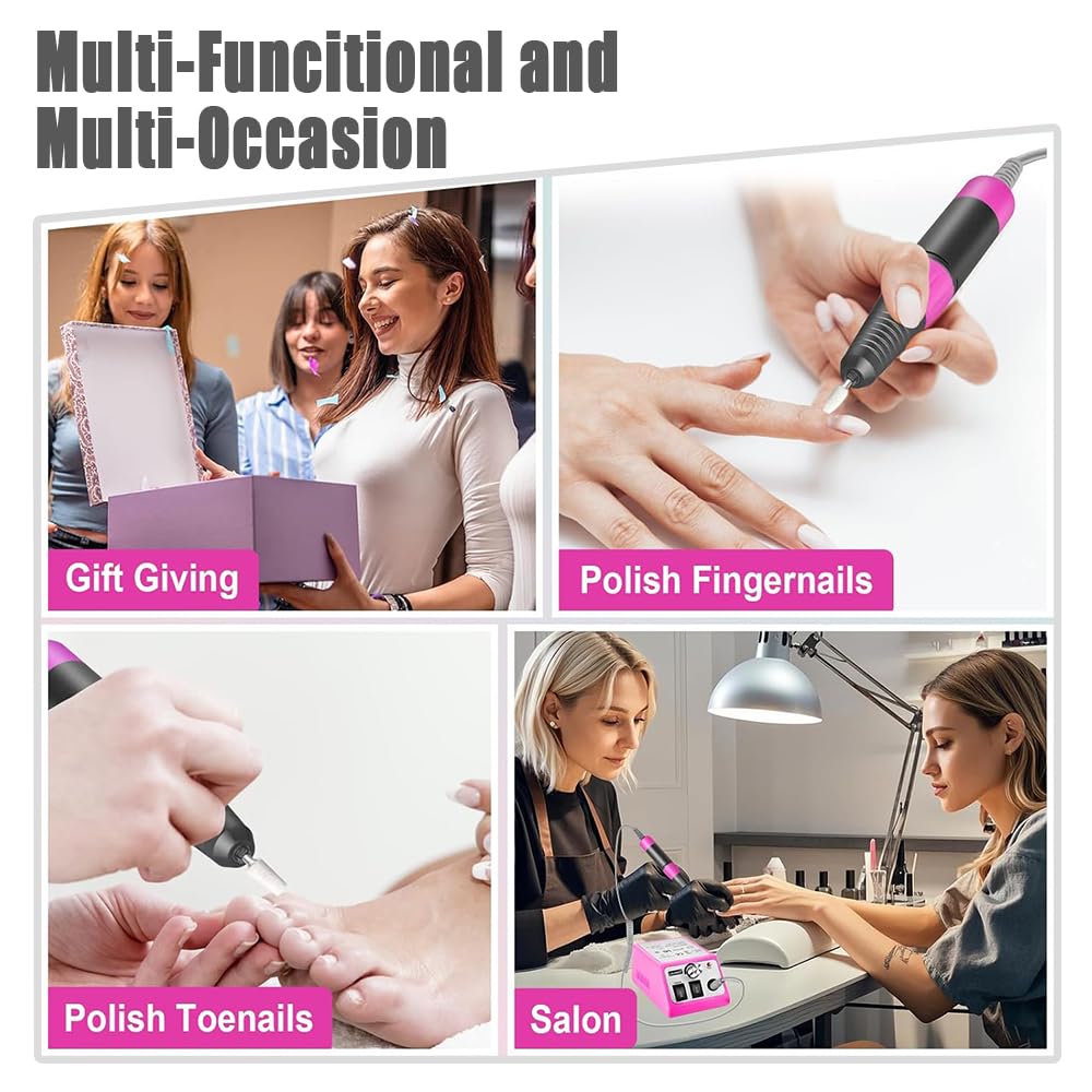 Pinkiou Professional Electric Nail Drill Kit – 7 Drill Bits + 6 Gel Removers
