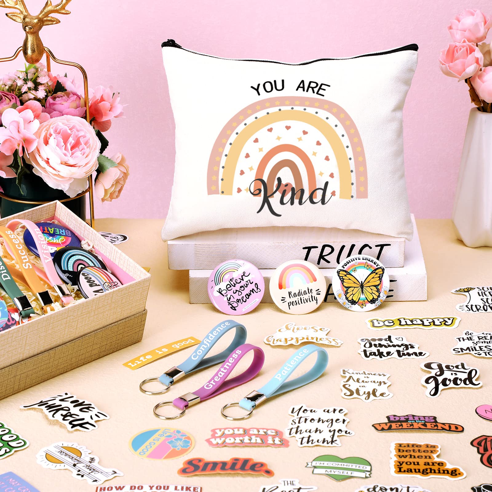 Pinkunn 68 Pcs Inspirational Gifts Bulk – Rainbow Bags & Accessories