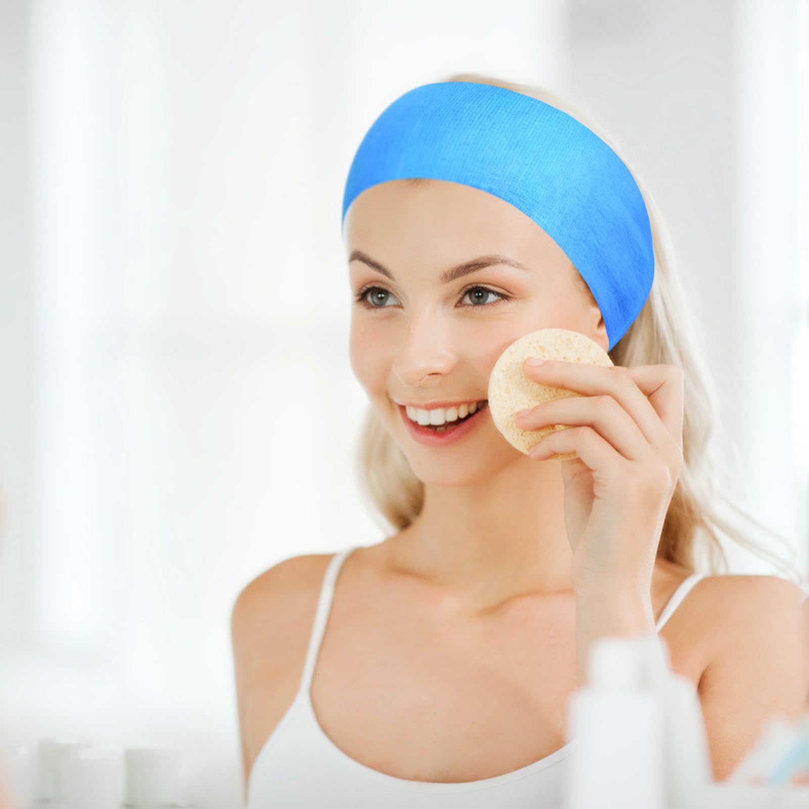 PINKXHY 128-Count Disposable Spa Facial Headbands – Blue Non-Woven, Soft Hair Care for Salons