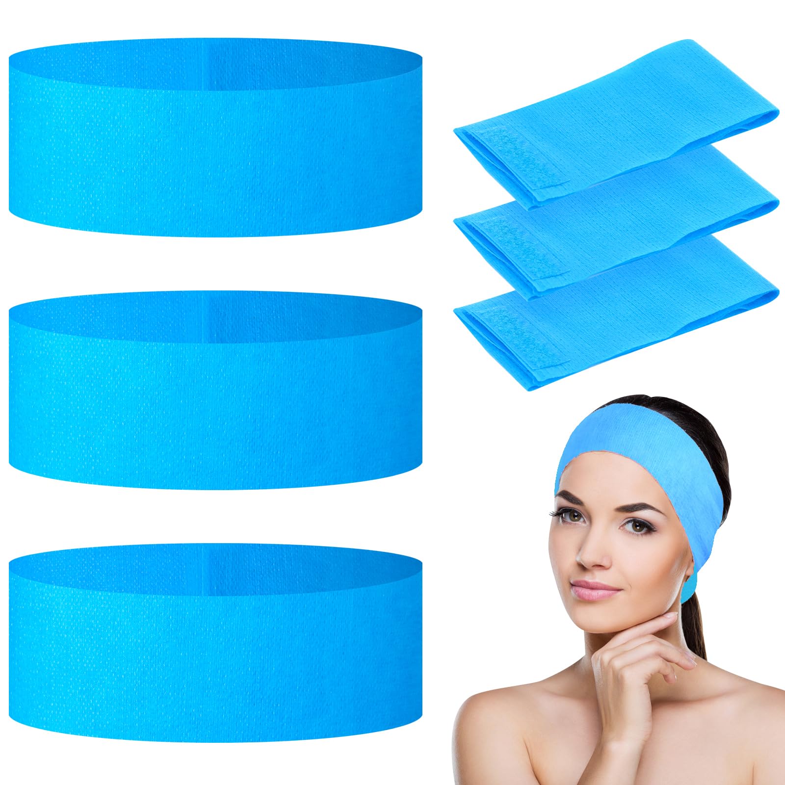 PINKXHY 128-Count Disposable Spa Facial Headbands – Blue Non-Woven, Soft Hair Care for Salons