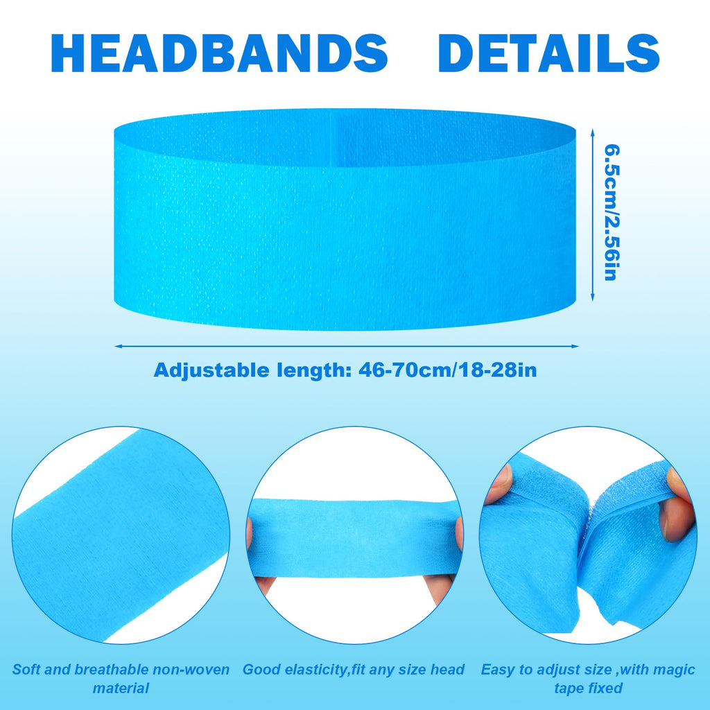 PINKXHY 128-Count Disposable Spa Facial Headbands – Blue Non-Woven, Soft Hair Care for Salons