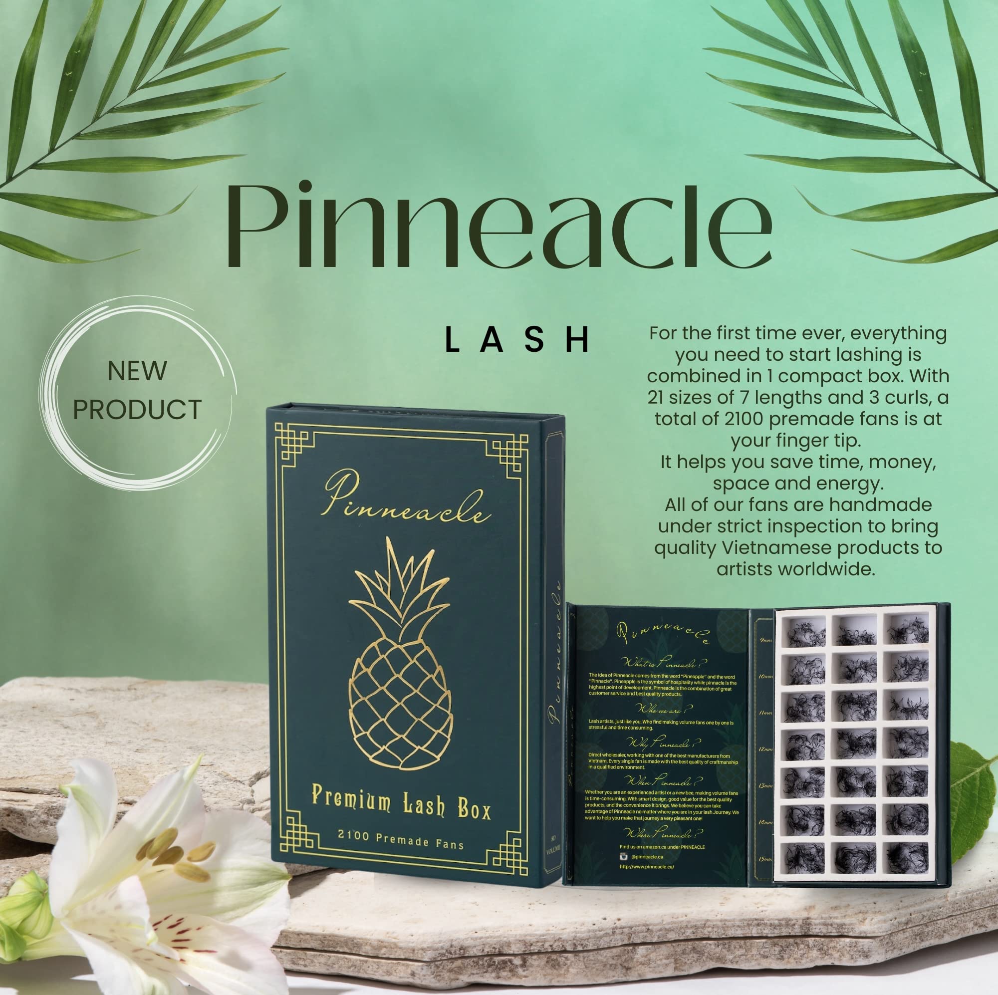 Pinneacle 2100 Premade Volume Fans – 21 Sizes in 1 Box (C/CC/D, 9–15mm) for Beginners